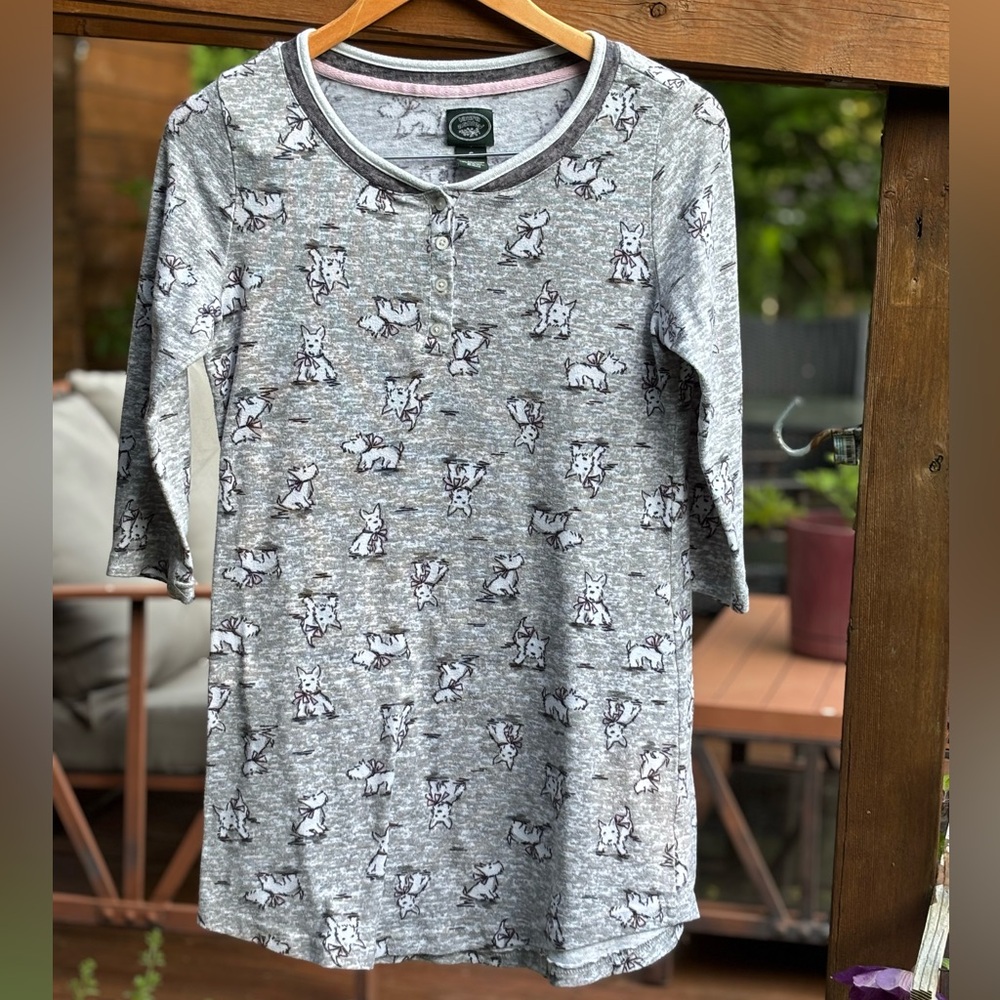 Scottie Dog Nightgown Westie Pajama Night Shirt, Laura Ashley Gray and Pink PJs